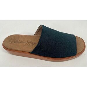Salvatore Ferragamo Sport Denim Wooden Platform Slide Sandals Blue Size 8 B